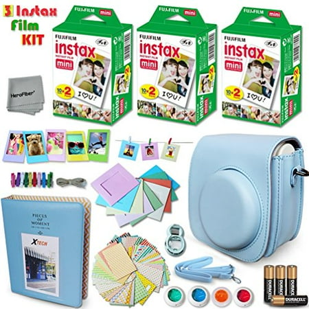 - Xtech BLUE Accessories Kit for Fuji FujiFilm Instax Mini 8 Cameras includes: 60 Instax Film + Custom Fitted Case for Fuji Mini 8 Cameras + Assorted Stickers / Paper Frames + Photo Album +MORE