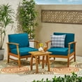 thumbnail image 2 of Danielle Outdoor Acacia Wood 2 Seater Chat Set with Cushions, Teak and Blue, 2 of 10