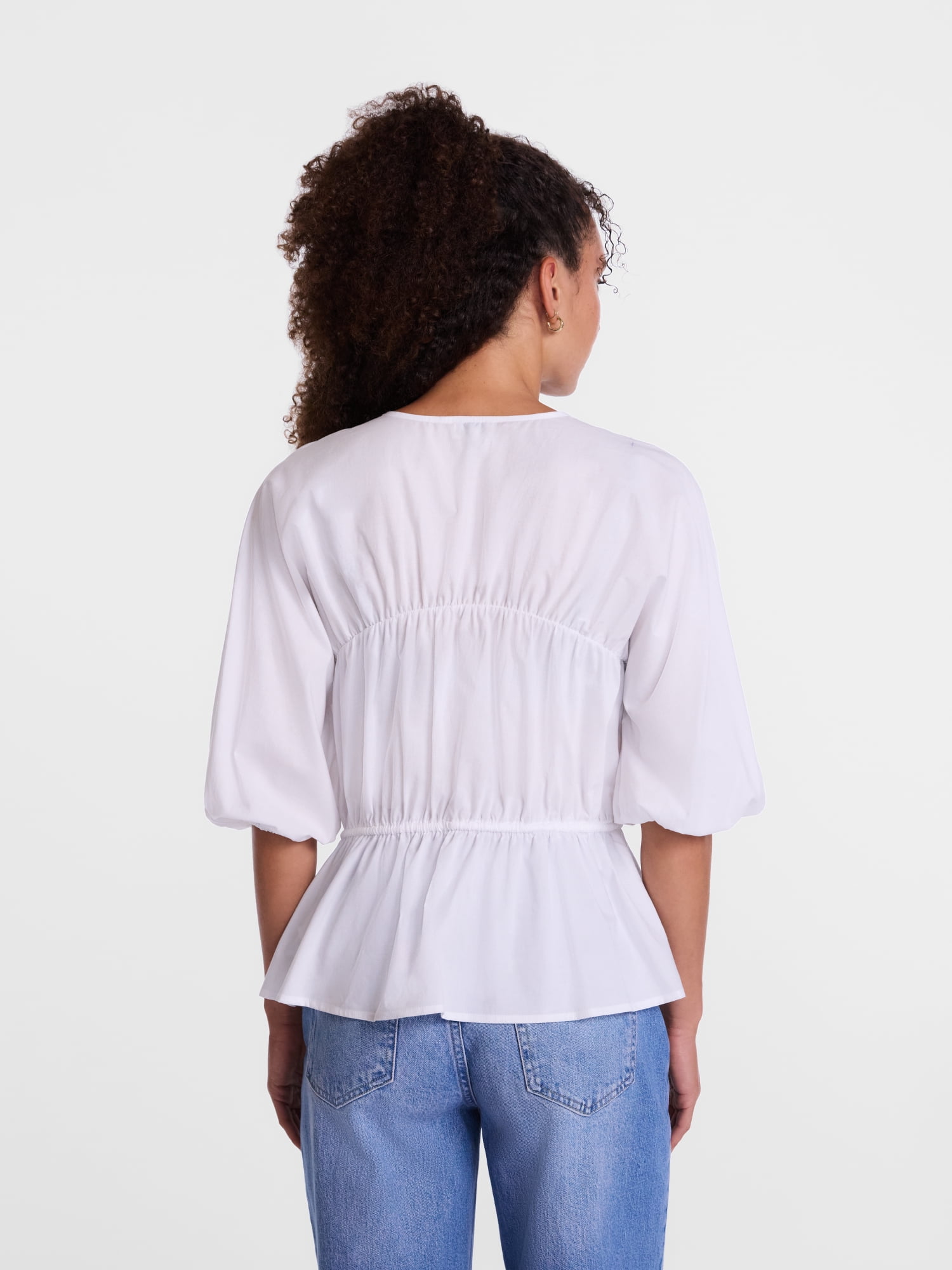 Scenario Women's Front Tie Peplum Top with 3/4-Length Sleeves, Size XS-XXXL