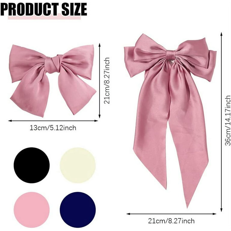 4PCS Silky Satin Hair Bows Hair Clip Pink White Hair Ribbon Clips for Women  Ponytail Holder Hair Accessories Alligator Clips Bow for Women Girls