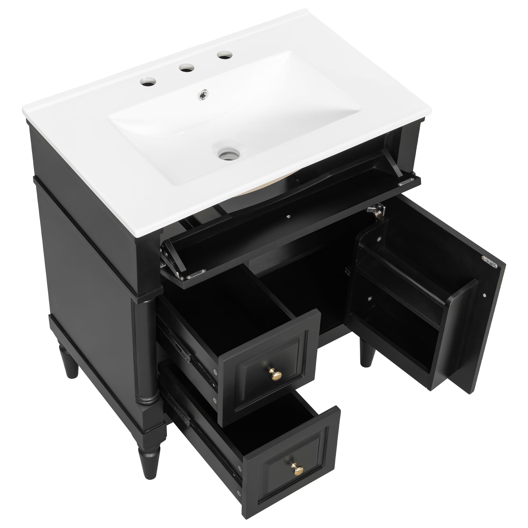Alvantor 30" Bathroom Vanity with Ceramic Sink, Freestanding Storage Cabinet with Flip Drawers Black