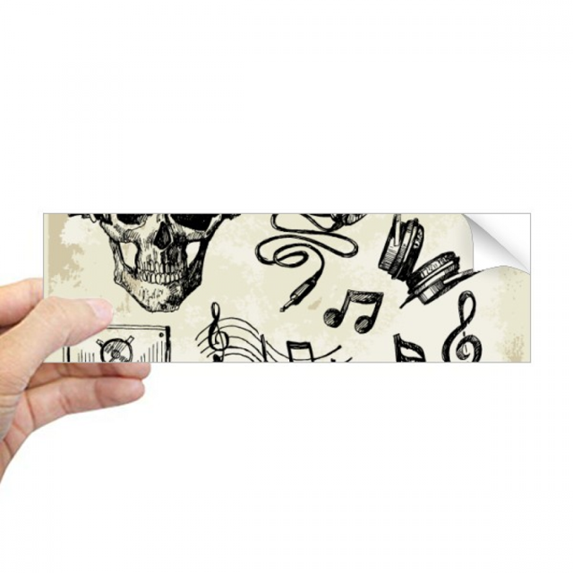 Skull auriculares musica instrumento patrón Rectángulo Parachoques Pegatina Cuaderno Ventana Calcomanía