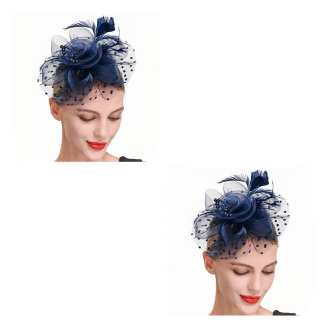 Jumpingount Tocados de boda con flores para el pelo, mano de obra exquisita, estilo Retro Vintage, ahorro de espacio, Clip de malla nupcial Simple, Azul marino 2piezas