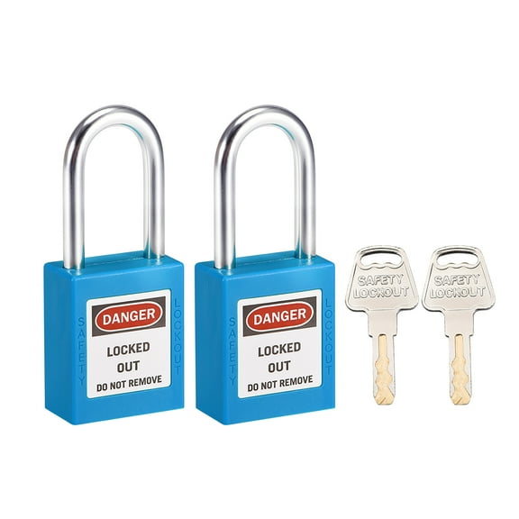 Lockout Tagout Locks 1-1/2 Inch Shackle Key Alike Safety Padlock Plastic Lock Blue 2 pcs