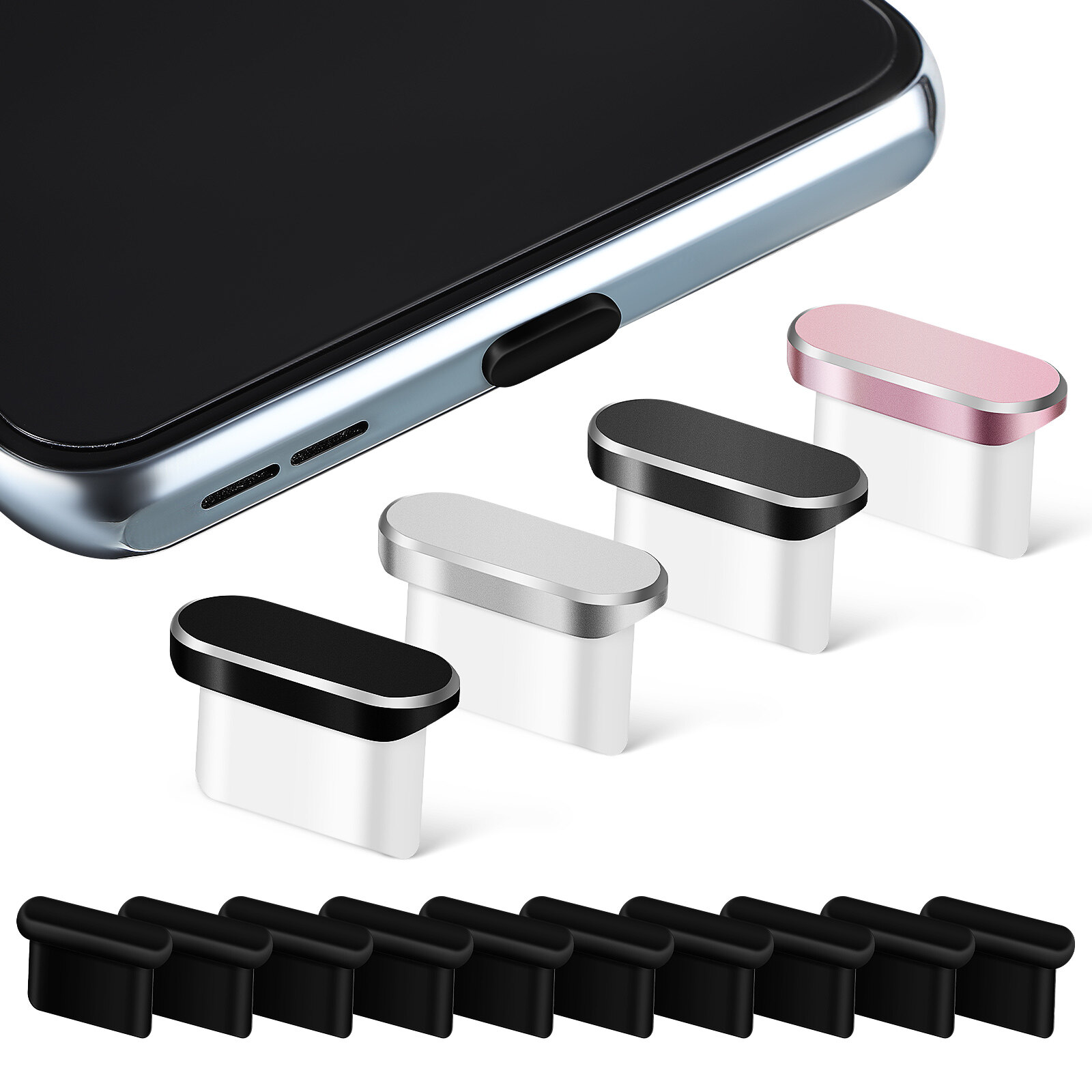 Lot De 20 Bouchons Anti-poussière USB-C + 20 Lanières - Silicone/PVC - Protection Port De Charge