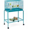 Renwick 47"H Rolling Stand Flight Metal Bird Cage with Slide-Out Tray for Small Birds, Teal Blue