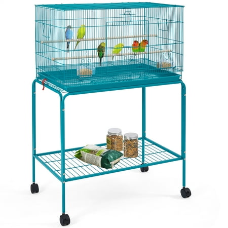 Yaheetech 47-in Flight Cage with Rolling Stand for Small Birds Parrots Parakeets Conures, Teal Blue