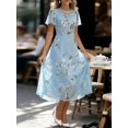 thumbnail image 3 of Light Blue Chiffon Floral Print Ruffle Sleeve Midi Dress For Women, 3 of 6