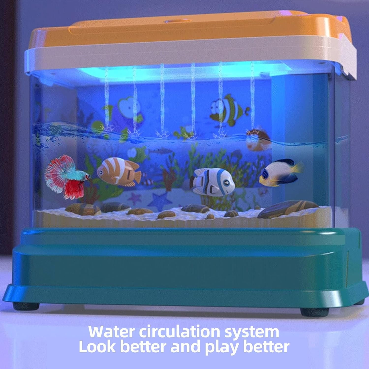 Fish Tank Play Set,Aquarium toys for kids,Magnetic Realistic Interactive Feeding Toy Fish Tank,Artificial Mini Aquarium,Toy with USB Light & Music,Gift For Children