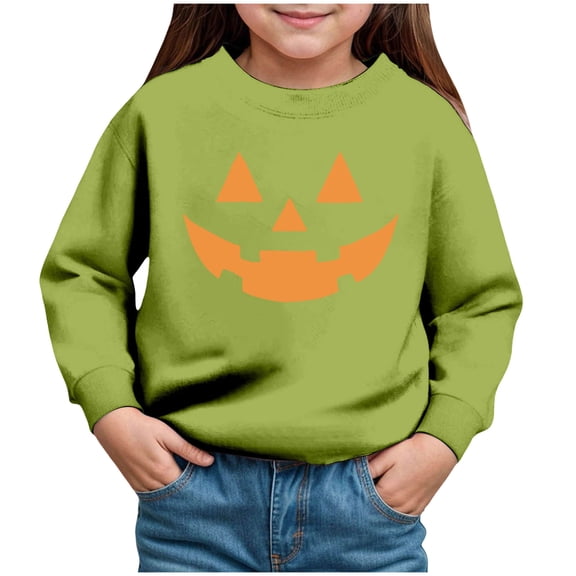 YDFCWXW Boys Girls Pumpkin Face Halloween Sweatshirt Long SLeeve Kids Toddler Tops (Green, 4Y)
