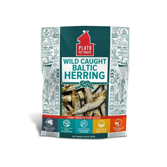 PLATO Pet Treats Air Dried Dog Treats Baltic Herring Dog Treat, Real Fish, Grain-Free, Baltic Herring, All Natural, Single Ingredient Fish, 8.5oz