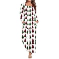 thumbnail image 1 of Puntoco Conjunto de pijama cómodo para mujer, moda para mujer, estampado navideño, cuello doblado, mangas largas, pantalones con cintura elástica, conjunto de pijama, 1 of 3