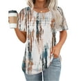 thumbnail image 2 of Tnhcen Women's 2025 Summer New Arrival Abstract Watercolor Print Chest Ruffle Crew Neck Tops – Casual Plus Size Friendly Short Sleeve Blouses S-2XL, 2 of 6