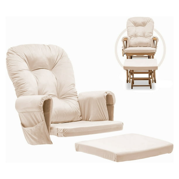 Woowdepot Removable Glider Cushions Set Soft Velvet Rocker Chair Seat Back Pads w/ Storage