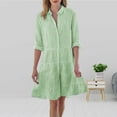 thumbnail image 2 of Aayomet Women's formal Dresses Plus Size Button Front Long Sleeve V Neck High Waist A Line Casual Dress,Green XXL, 2 of 5