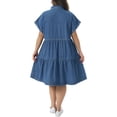 thumbnail image 3 of Agnes Orinda Women's Plus Size Denim Babydoll Dress Short Sleeve Button Down Tiered Hem Casual A-line Jean Dresses with Pockets 1X Blue, 3 of 6