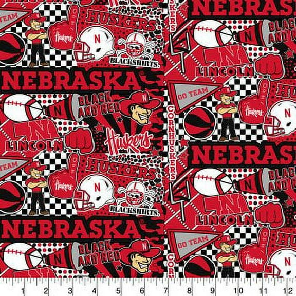 University of Nebraska Huskers Pop Art Graffiti Print Cotton Fabric-Sold by the yard