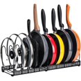 thumbnail image 1 of ER Estante para ollas, estante de almacenamiento de cocina de acero inoxidable con 10 compartimentos ajustables, perfecto para utensilios de cocina, sartenes, ollas y tapas (negro) Rojo Verde, 1 of 5