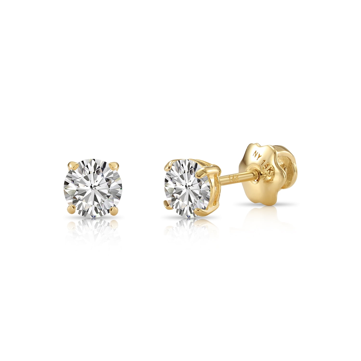 Tilo Jewelry 14K Yellow Gold .50 Carat Solitaire Round Diamond Stud Post Earrings with Secure Screw-backs | 4.1mm | Lab Grown Diamond Earrings | Women, Men, Unisex