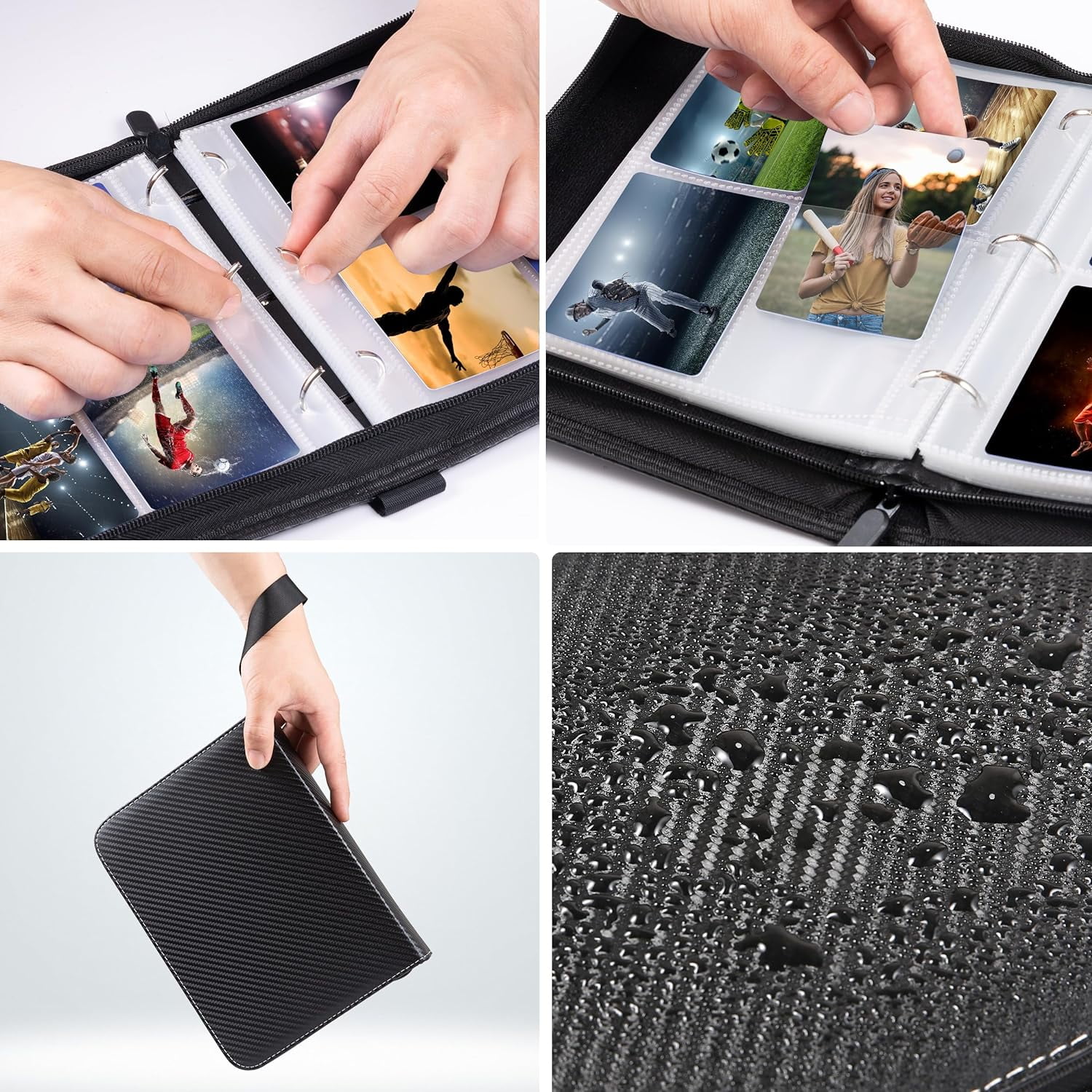 400 Pockets Trading Card Binder, 4 Pocket Zip Trading Card Binder, Double Sided Pocket PU Card Collection Binder Holder Carry Card Case for Baseball Card, Football Card, Game Cards