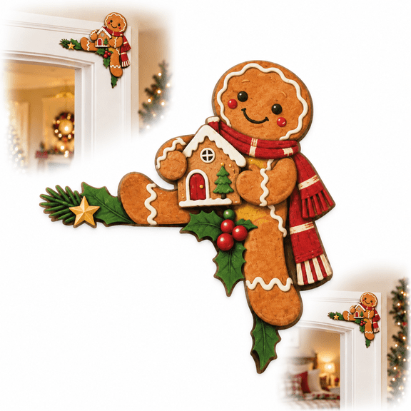 Gingerbread Man Door Frame Topper, Wood Right Corner Christmas Decor, 7.87 x 7.87 in