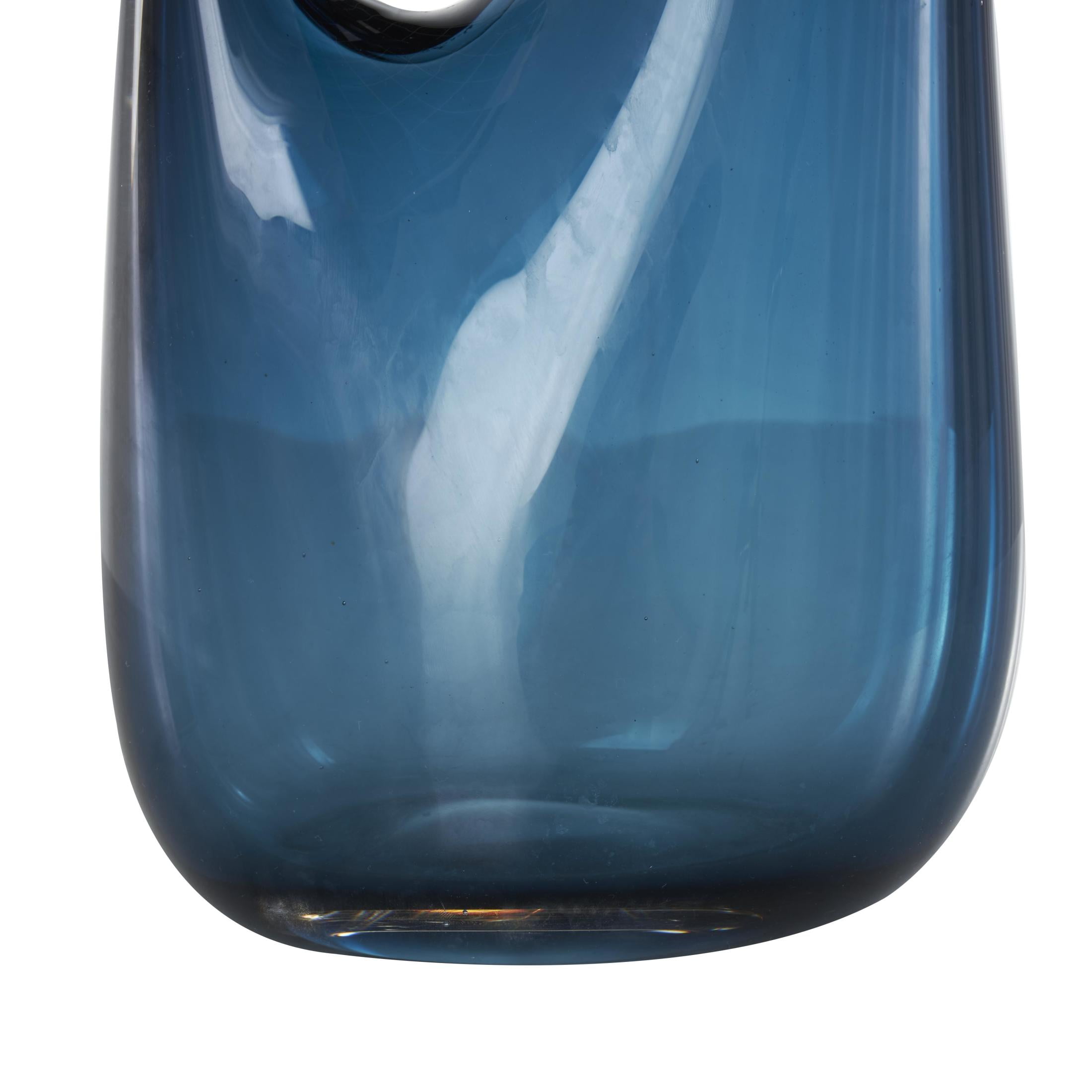 DecMode 21" Abstract Ombre Blue Glass Vase with Cutout Handle and Elongated Opening