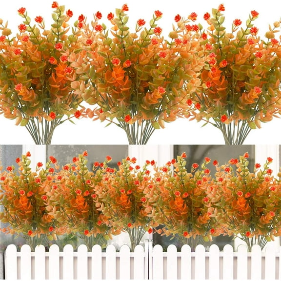 12PCS Fall Artificial Flowers UV Resistant Plants Fall Decorations, Faux Plastic Eucalyptus Greenery Shrubs Fake Plant Autumn Indoor Outdoor Home Fireplace Garden Thanksgiving Decor(Color Mix)