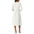 thumbnail image 3 of INSPIRE CHIC Women's Elegant Frilled Long Sleeve V Neck Casual Pleated Fit Flare A-Line Midi Dress M White, 3 of 5