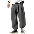 thumbnail image 2 of sunsanly Men Bloomers Japanses Style Loose Deep Crotch Solid Color Drawstring Elastic Waist Ankle-banded Soft Breathable Hip Hop Streetwear Long Trousers Harem Pants, 2 of 7