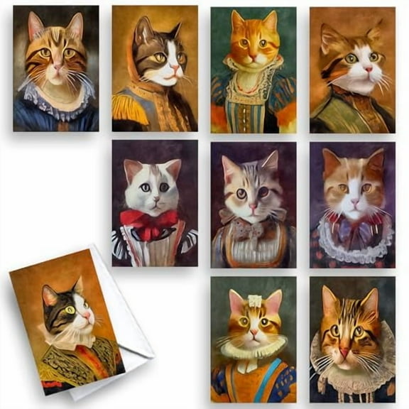 Cat Portraits All-Occasion Blank Note Greeting Cards | 10 Pack Assortment Bulk Variety Set (4x6)