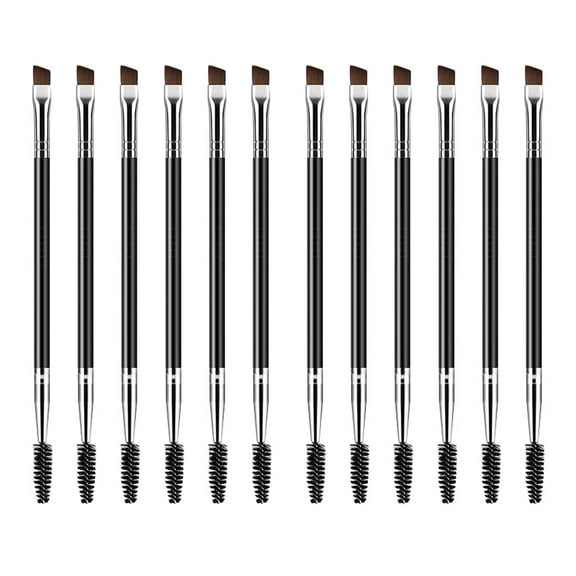 12 Packs Duo Eyebrow Brush, Spoolie Brush And Angled Brow Brush, Multi-Functional Mini Eyelash Brush For Tinting Angled Eyebrow, Suitable For Cream Gel