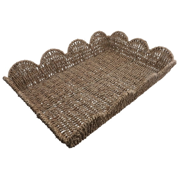 Large Wicker Fan-Shaped Edge Tray, Rectangular Hand-Woven Rattan Decorative Tray New