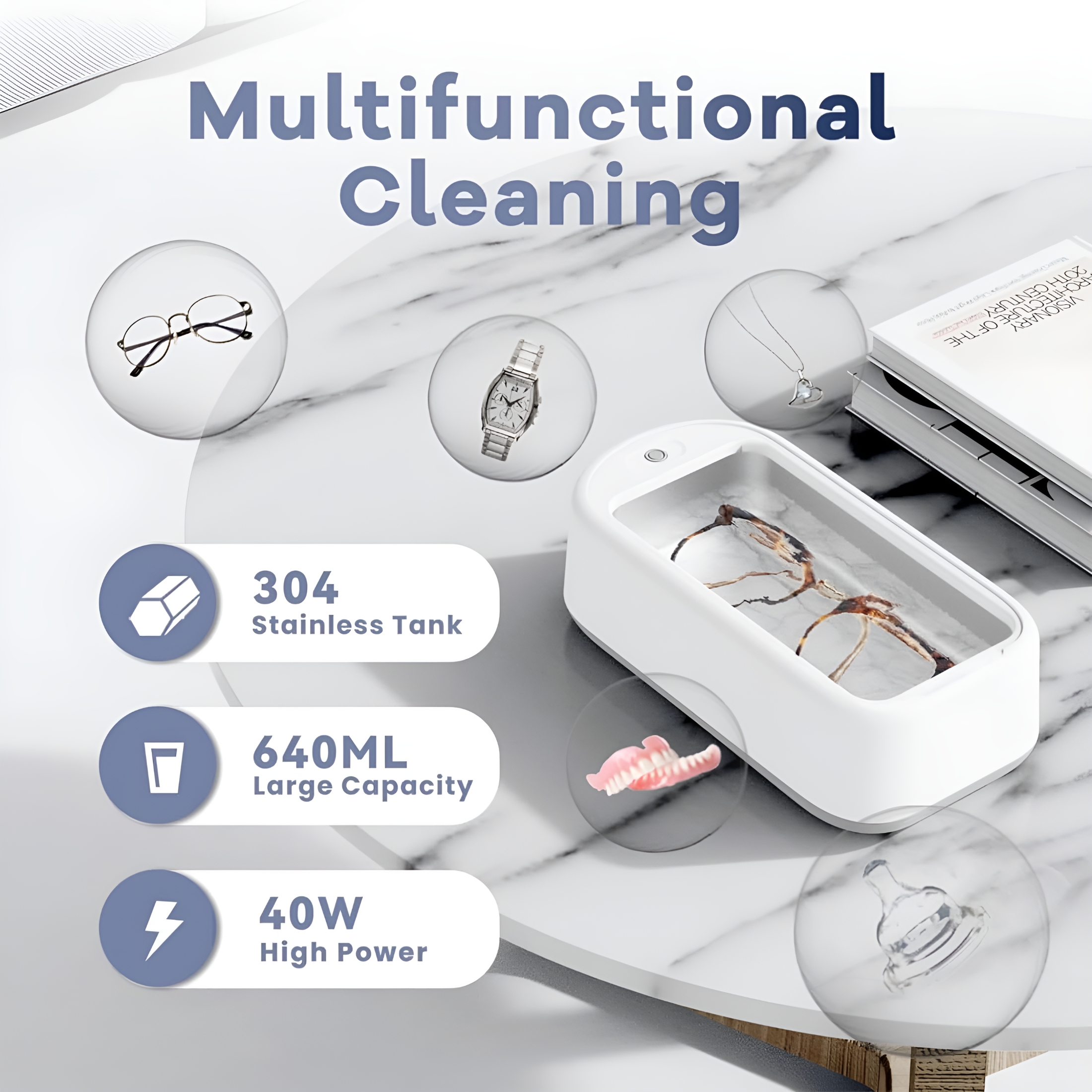 CURYMAY 2026 New Ultrasonic Cleaner Machine,40W 22Oz (640Ml) Portable Professional Sonic Jewelry Cleaner for Eye Glasses,Ring,Earring,Necklaces,Watch Strap,Makeup Brush