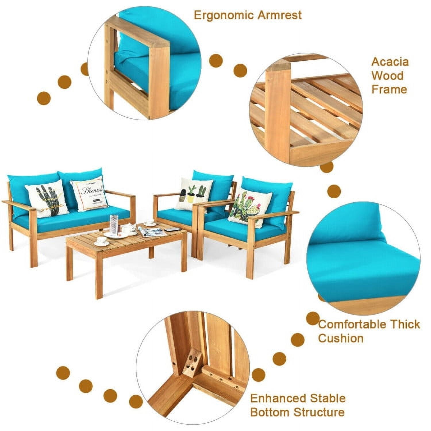Aimee Lii 4 Pieces Patio Solid Wood Furniture Set, Wood Outdoor Furniture, Turquoise Aimee Lii 4 Pieces Patio Solid Wood Furniture Set, Wood Outdoor Furniture, Turquoise
