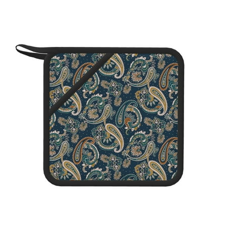 

1 PCS Pot Holders for Kitchen - Heat Resistant Silicone Pot Holders with Hanging Loop Indian Paisley 2 Non Slip Oven Hot Pads Potholders for Decor Baking Cooking Kitchen
