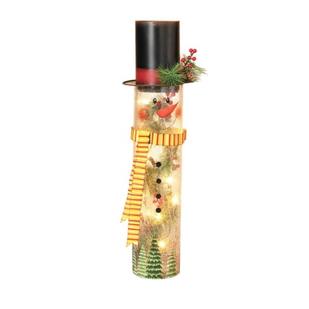 Lighted Crackle Glass Snowman with Top Hat and Hand-Painted Face