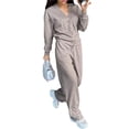 thumbnail image 2 of Conjunto Deportivo Dos Piezas para Mujer:Top Larga con Cuello en V y Botones,y Pantalones Deportivos.Conjunto Moderno para Estar Casa,Ideal para Otoño e Invierno.Caqui XXXL, 2 of 5