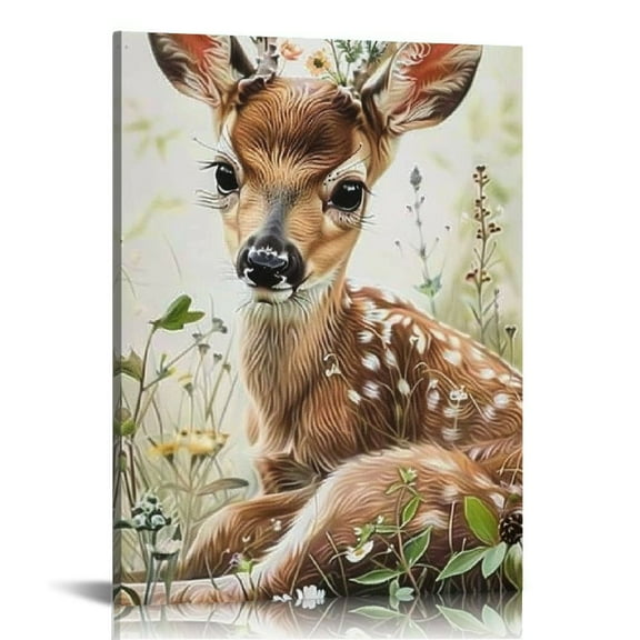 FCXZI Baby Deer Cute Animal Wall Art Poster Spring Easter Wall Art Canvas Art And Wall Art Picture Print Modern Family Bedroom Decor Canvas painting 12x16in