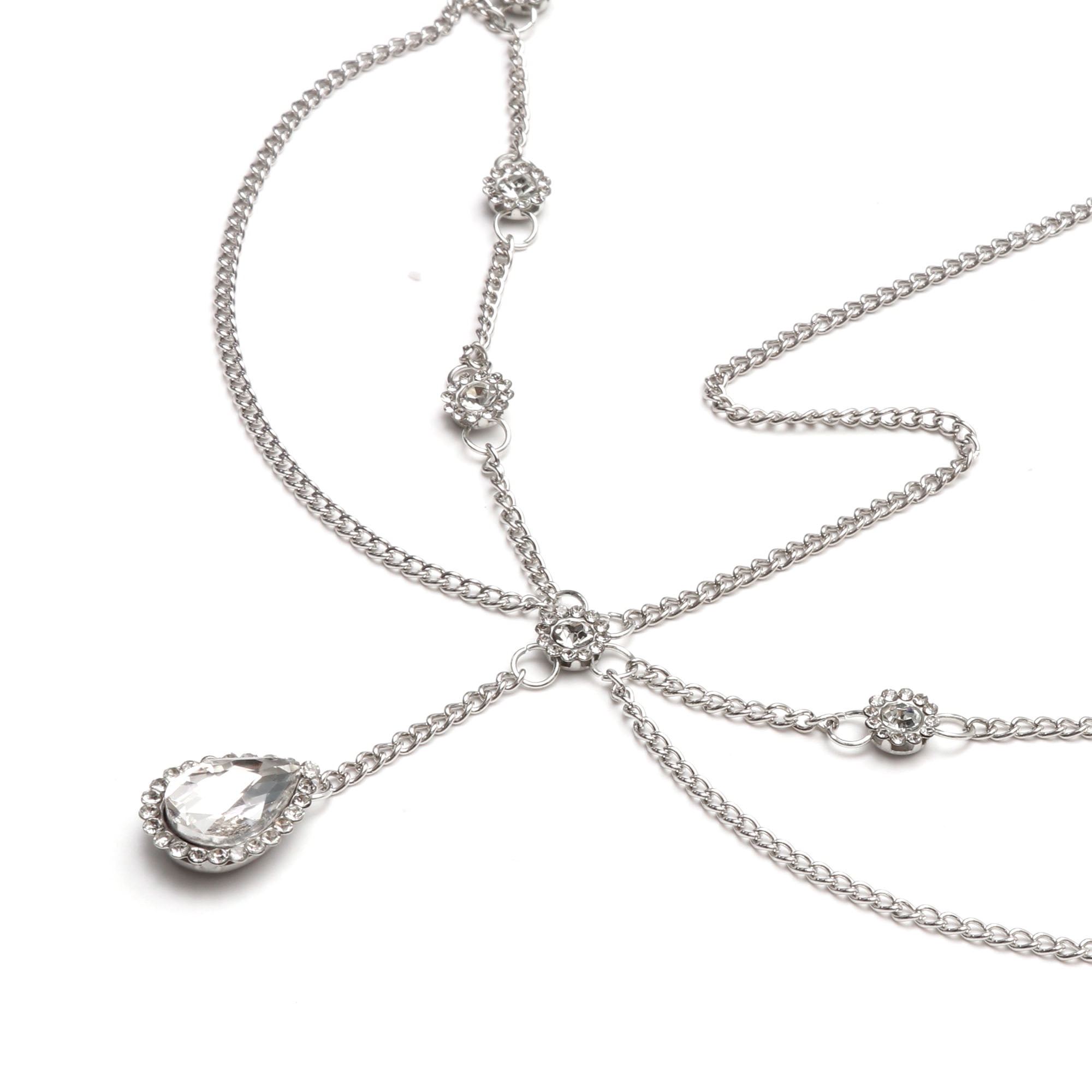 Unique Bargains Headpiece Bohemia Rhinestone Head Chain Silver Tone 1 Pc