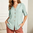 thumbnail image 3 of cocolona Womens Collared Shirt Summer Striped Short Sleeve Button Tops Dressy Casual Business Outfits Blouses, 3 of 7