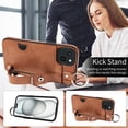 thumbnail image 3 of SaniMore Case for iPhone 13, PU Leather Durable [Back Card Slots] Wristlet Kickstand Buckle Protective Bumper Cover Shockproof Anti-fall/Anti-scratch for Ladies, Brown, 3 of 10