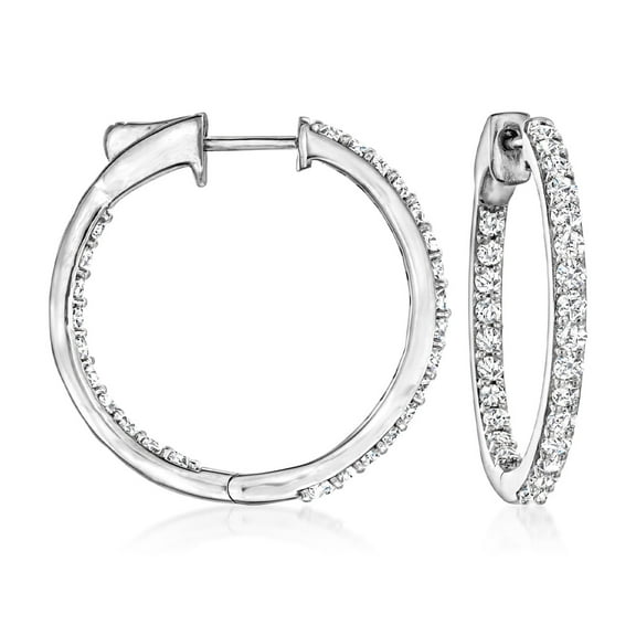 Ross-Simons 1.00 ct. t.w. Diamond Inside-Outside Hoop Earrings in Sterling Silver, Women's, Adult