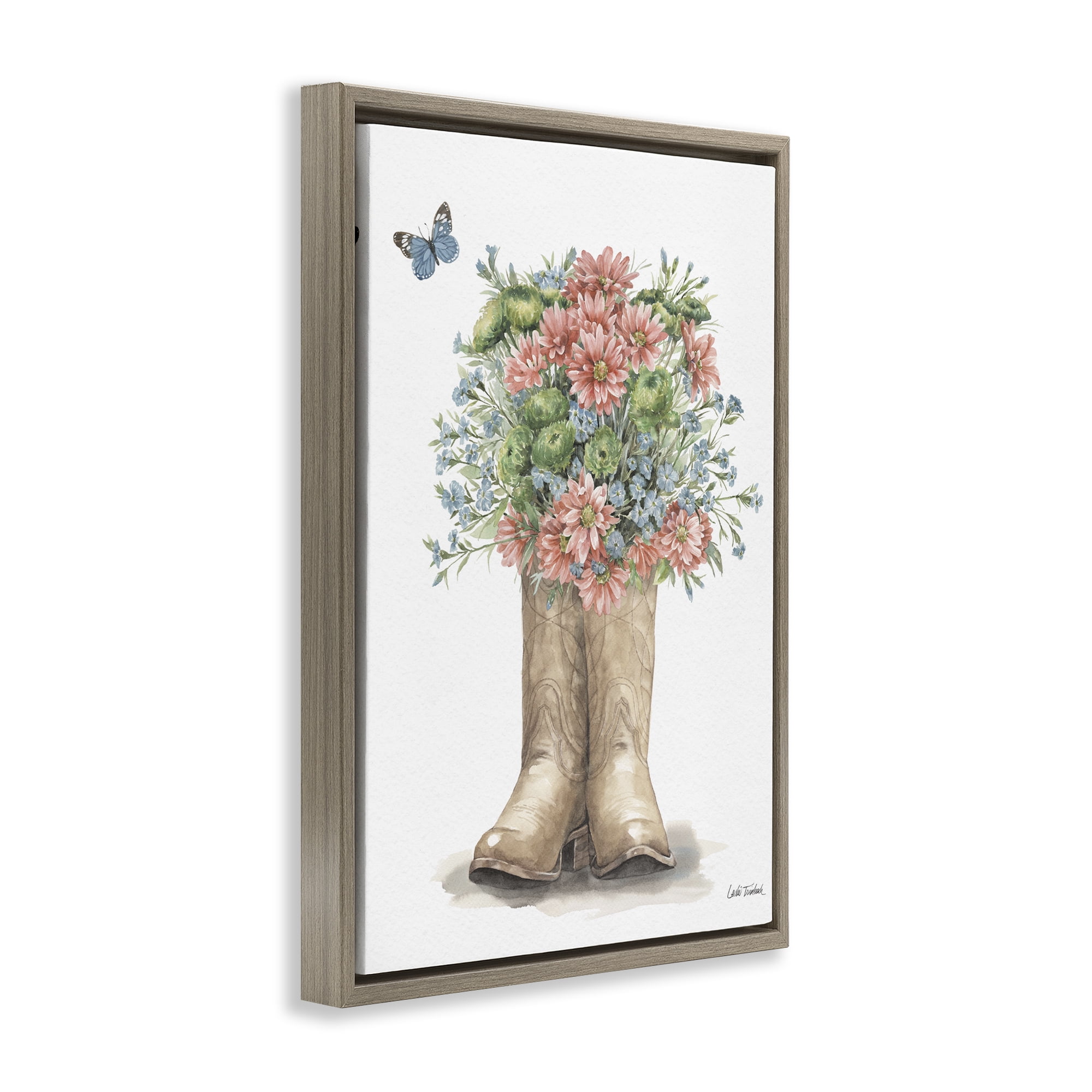 Stupell Industries Western Wildflower Boots Botanical & Floral Painting Brown Floater Framed Canvas Art Print Wall Art, 21 x 31