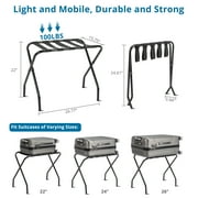 Ktaxon Portable Folding Metal Luggage Rack with Nylon Belts Suitcase Stand Holder Shelf Space Saving Easy to Install for Travel, Home, Hotel, Guest Room, Bedroom - Black