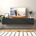 thumbnail image 4 of Lisonu Modern Wall Mounted TV Stand - Floating Media Console with Drop-Down Cabinets & Open Shelf, Black Particle Board/MDF, 63in Wide for Living Room, Sleek Minimalist Design, 4 of 20