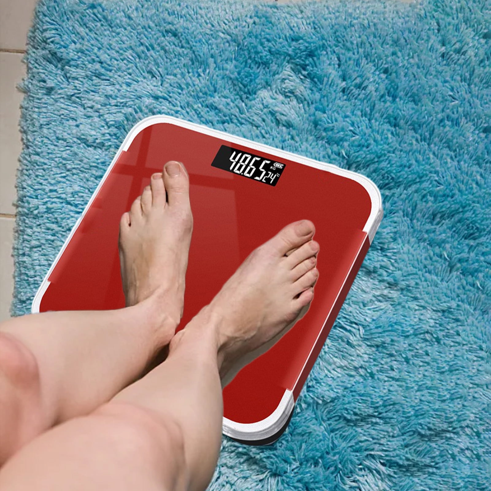 Weight Scale Digital Bathroom Scale LCD High-Definition Display | Electronic Body Weight Scale | 1pc | Tempered Glass | Rechargeable | High Accuracy | Durable Construction | Sleek Design | Red