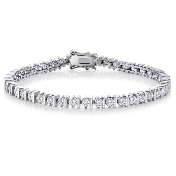 Gem Stone King White Cubic Zirconia Classic Tennis Bracelet for Women | Round Cut Cubic Zirconia Bracelets | Size 7 inch