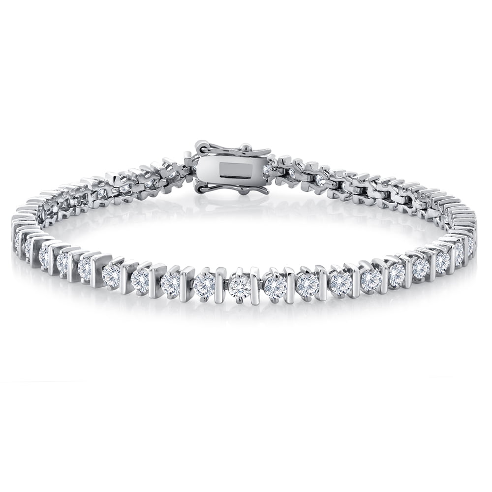Gem Stone King White Cubic Zirconia Classic Tennis Bracelet for Women | Round Cut Cubic Zirconia Bracelets | Size 7 inch