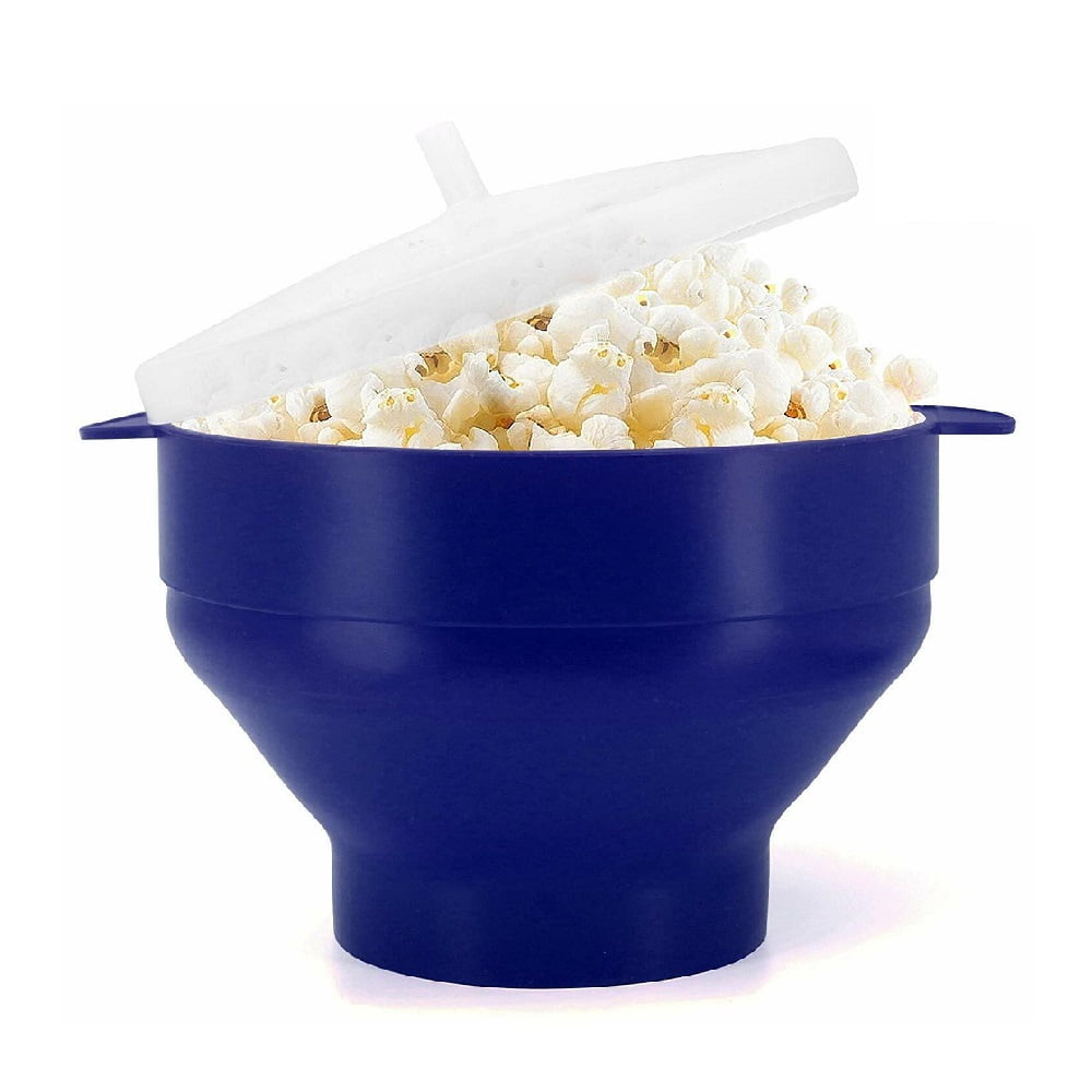 Microwave Silicone Popcorn Popper Maker Collapsible Bowl Hot Air Dishwasher Safe Blue Color