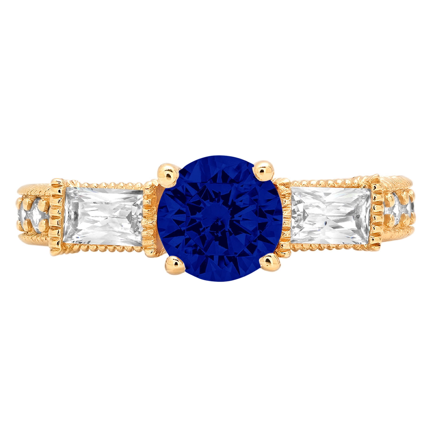 2.14ct round cut simulated blue sapphire 14k yellow gold